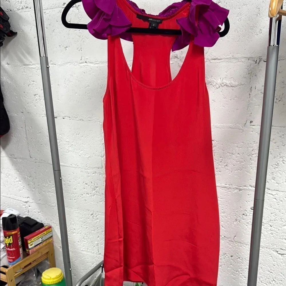 JAY GODFREY Red and Purple Ruffled Dress - Side Zip - Size 8 - Never Worn